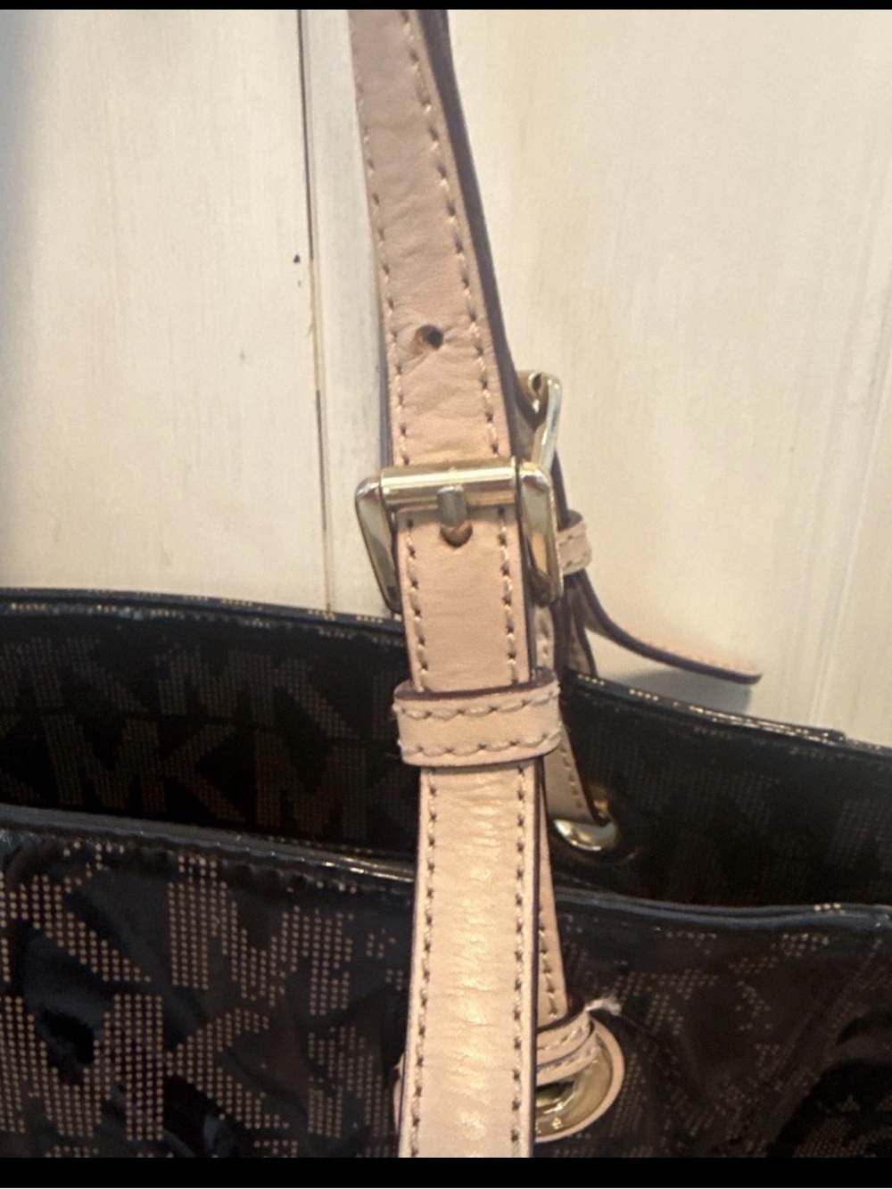 Michael Kors Black MK Logo Tote with Tan Shoulder Straps - Picture 5 of 5